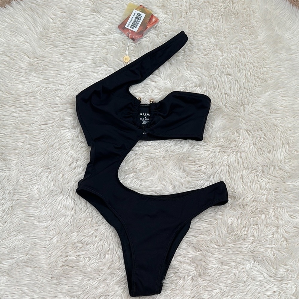 Oh Polly Black One Piece Swimsuit High-Leg
